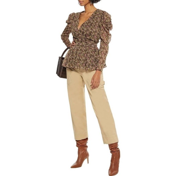 Walter Baker Puff Sleeve Floral Floral Peplum Top - Picture 4 of 12